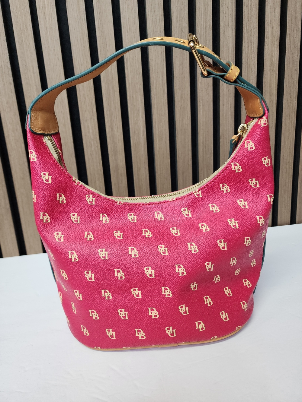 Vintage Dooney & Bourke Red Signature Monogram Hobo with Tan Strap Y2K - Picture 7 of 16